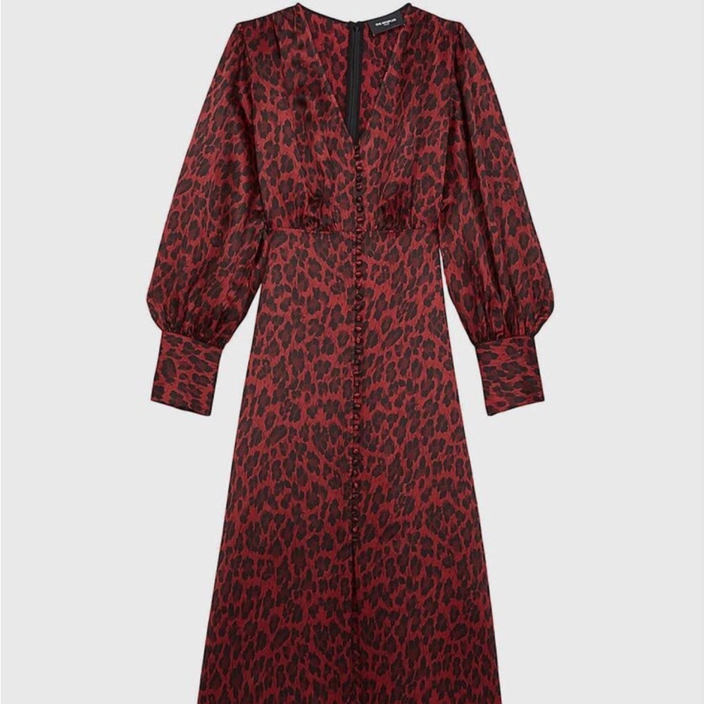The Kooples Red and Black A-Line Dress with Bishop Sleeves